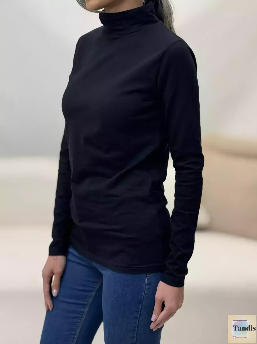 بلوز آستین بلند مشکی یقه 3سانت