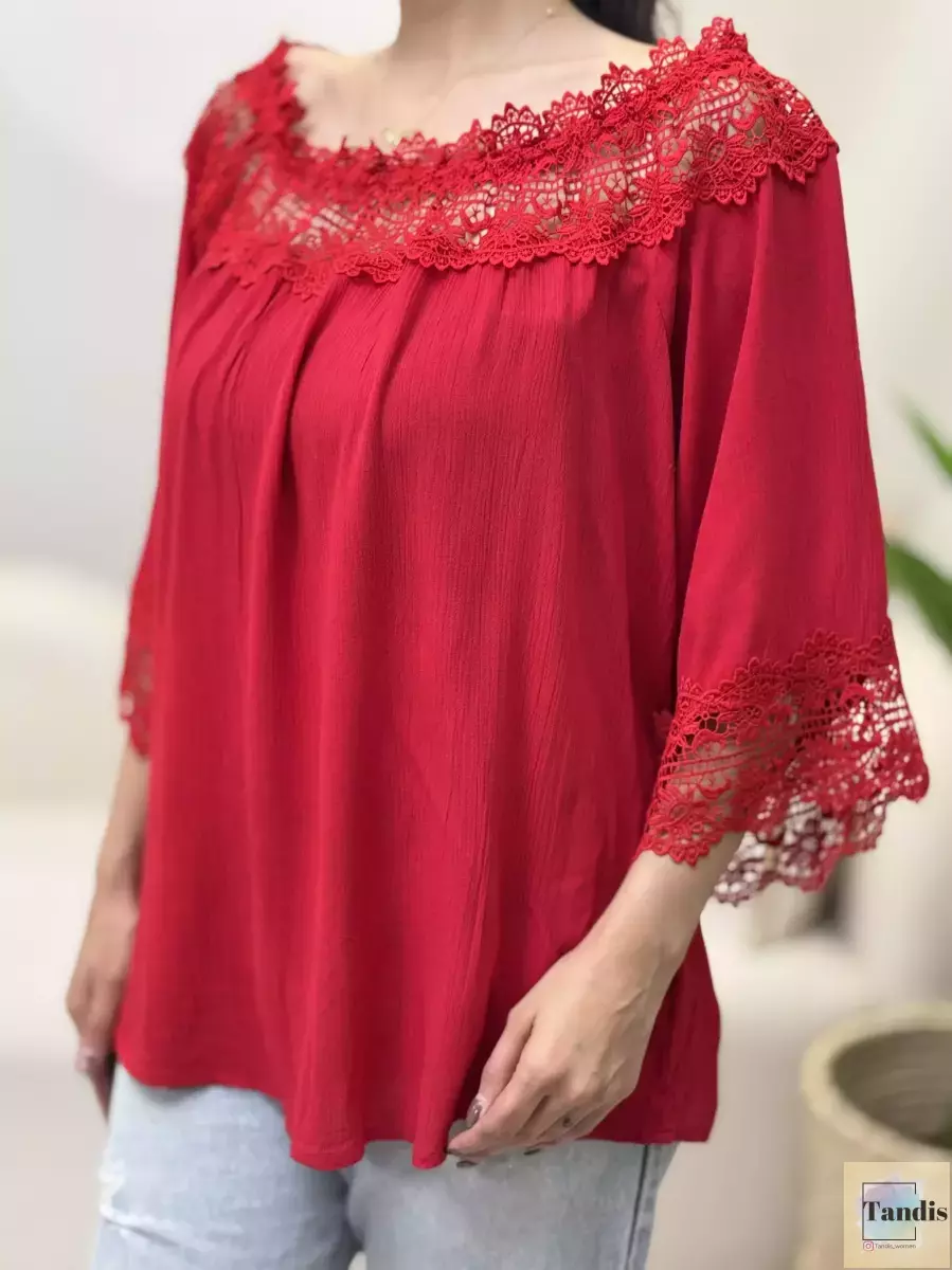 شومیز آستین بلند گیپوردار