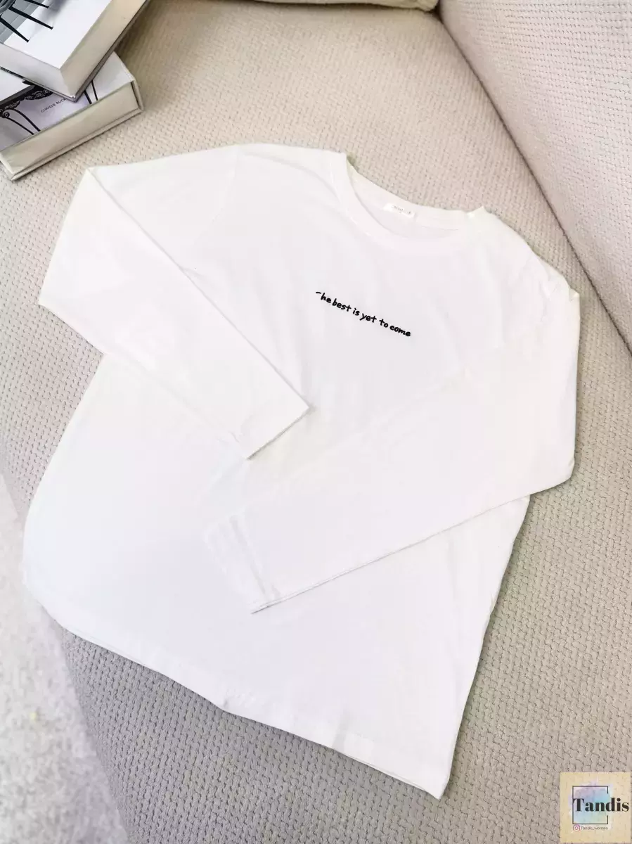 تیشرت آستین بلند سفید THE BEST(گلدوزی مشکی-گلدوزی کرم)