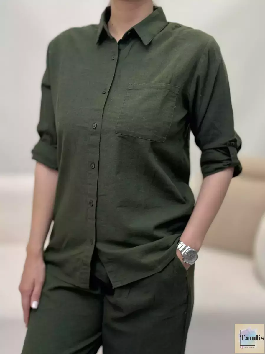 ست شومیز شلوار لینن شیری و سبز