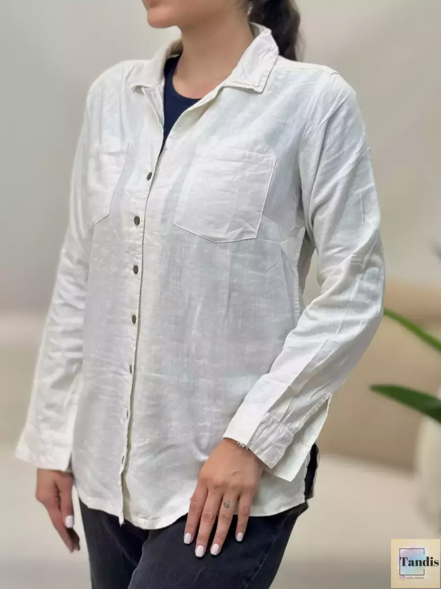 شومیز لینن دکمه چوبی (چند رنگ)