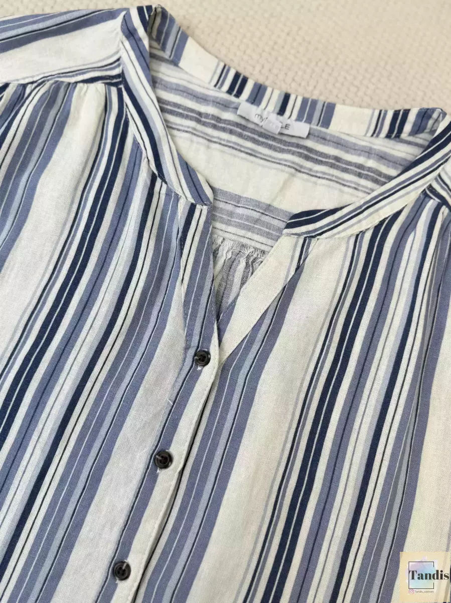 شومیز لینن راه راه آبی