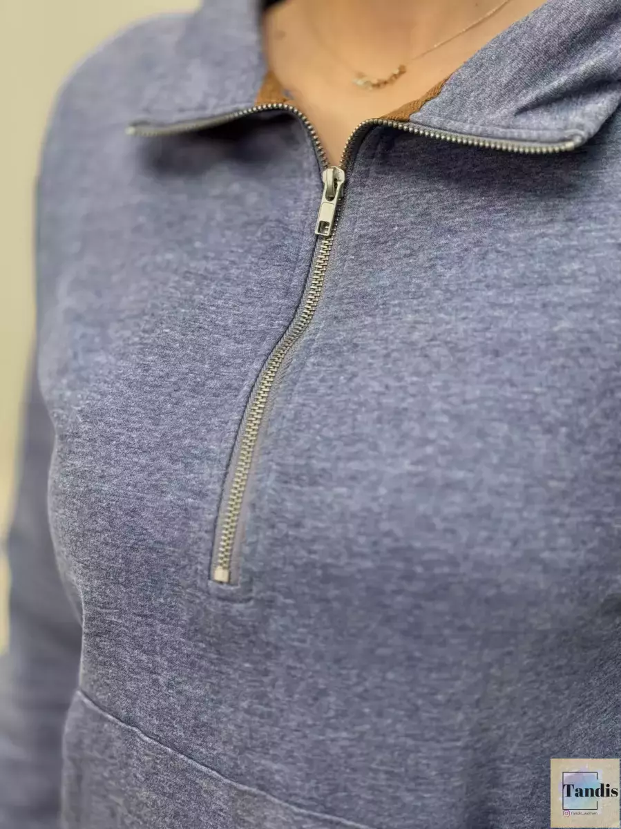هودی نیم زیپ آبی gina