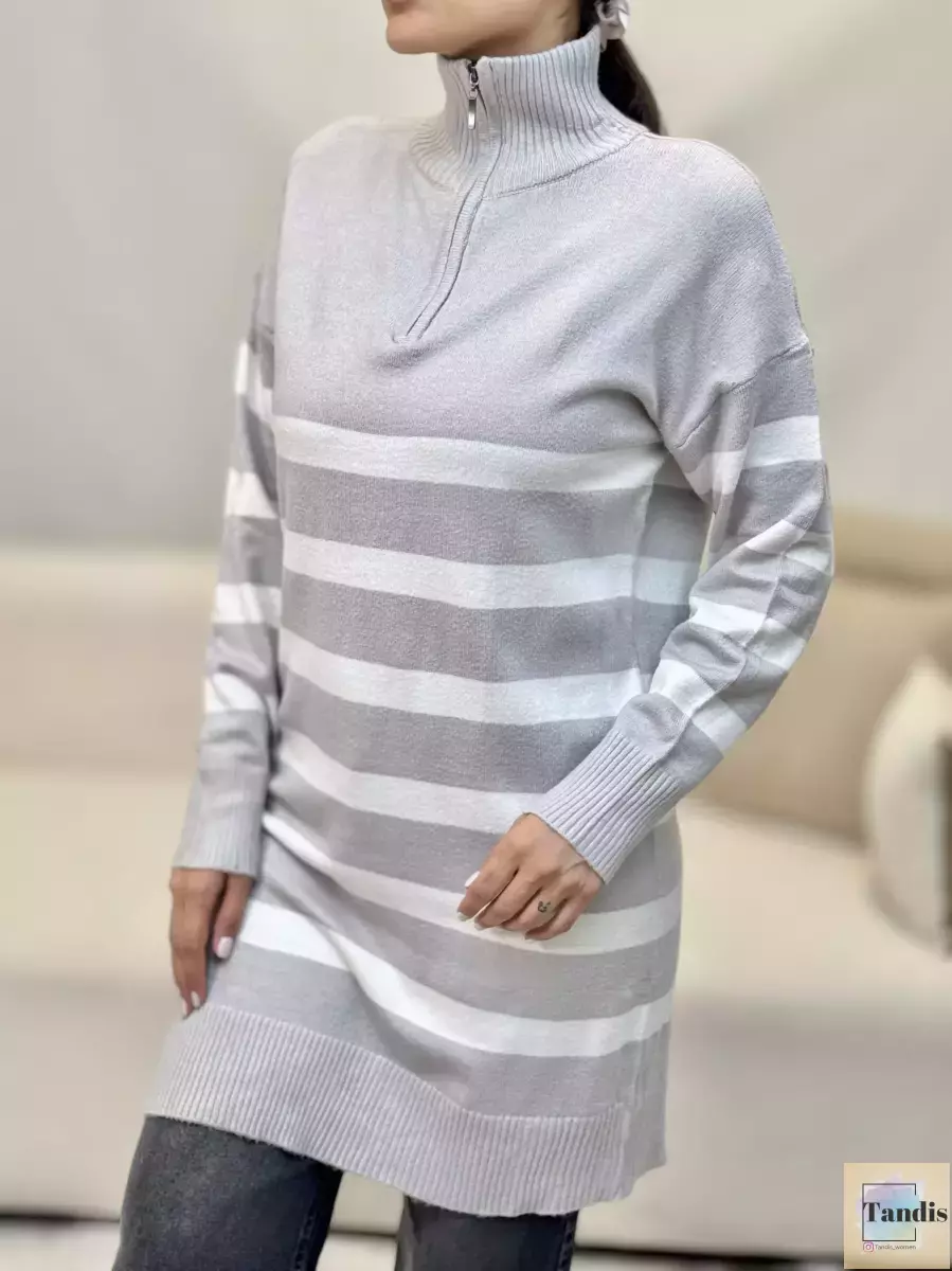 بافت طوسی نیم زیپ راه راه