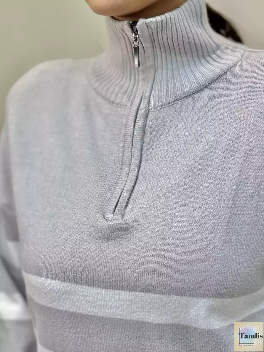 بافت طوسی نیم زیپ راه راه