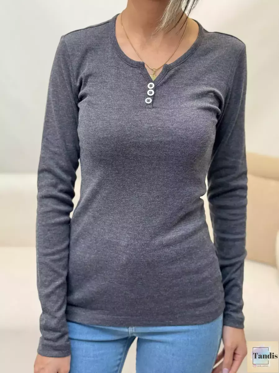 تیشرت آستین بلند 3 دکمه