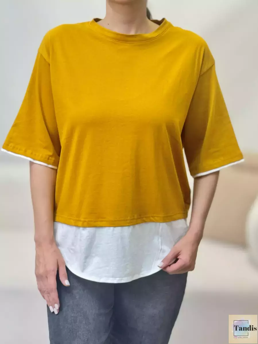 تیشرت باکسی پایین شومیزی ساده