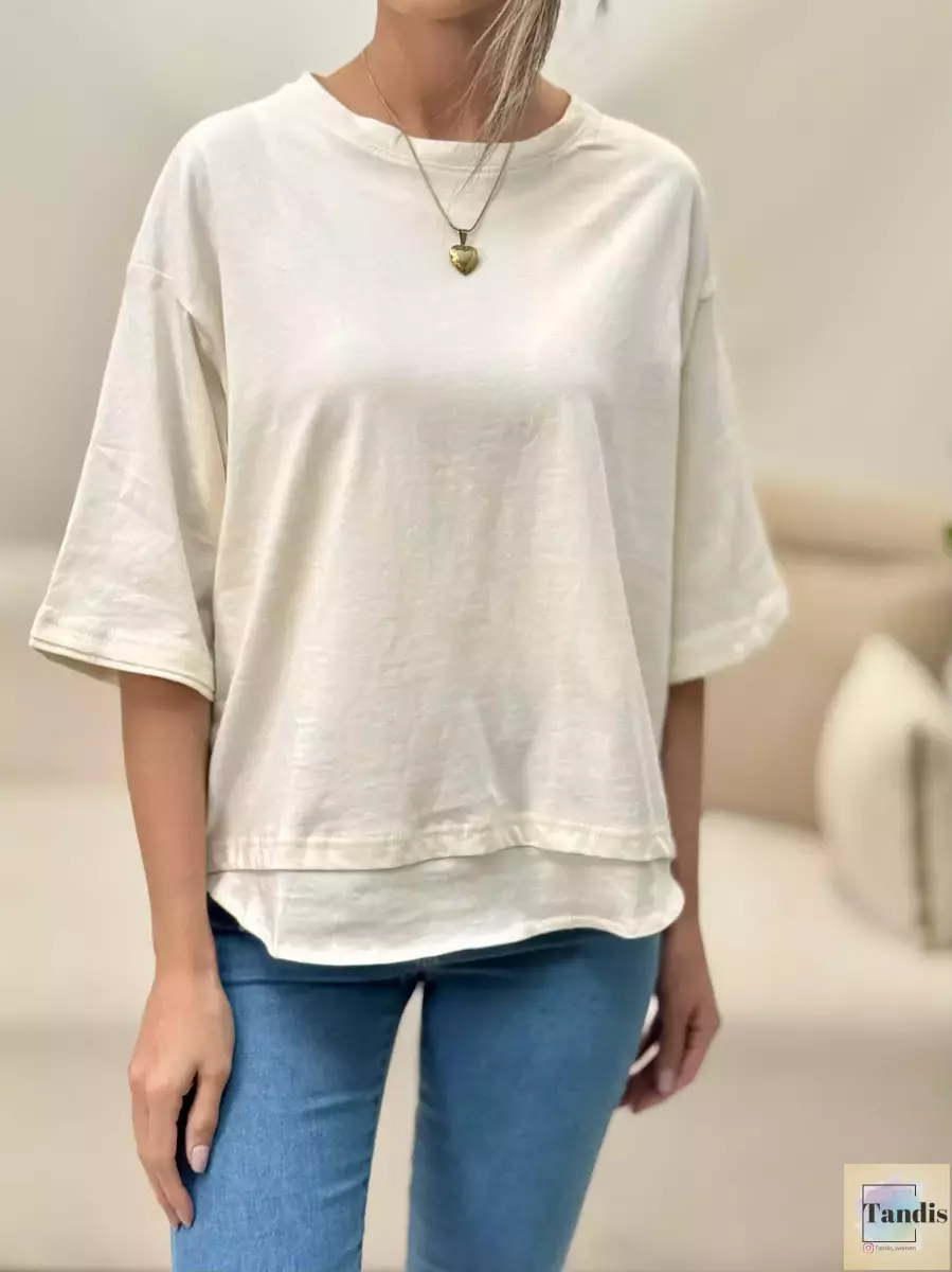 تیشرت باکسی پایین شومیزی ساده