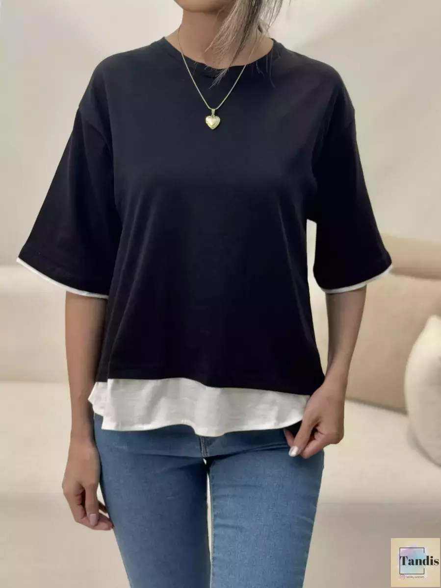 تیشرت باکسی پایین شومیزی ساده