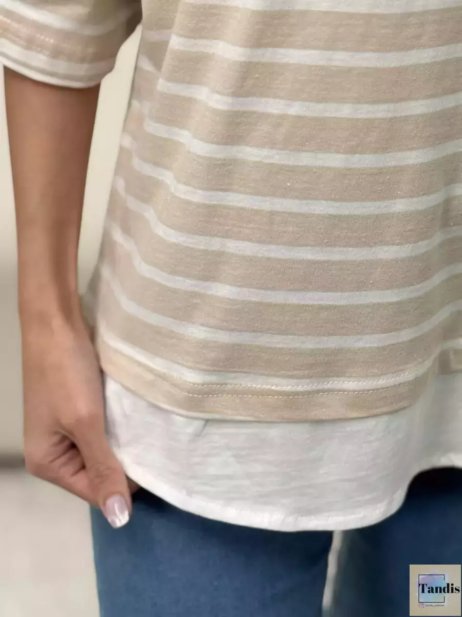 تیشرت باکسی پایین شومیزی راه راه