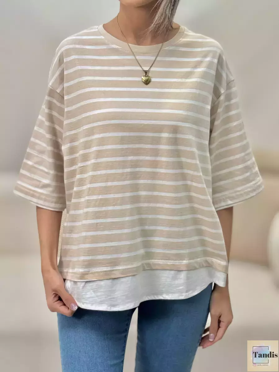 تیشرت باکسی پایین شومیزی راه راه