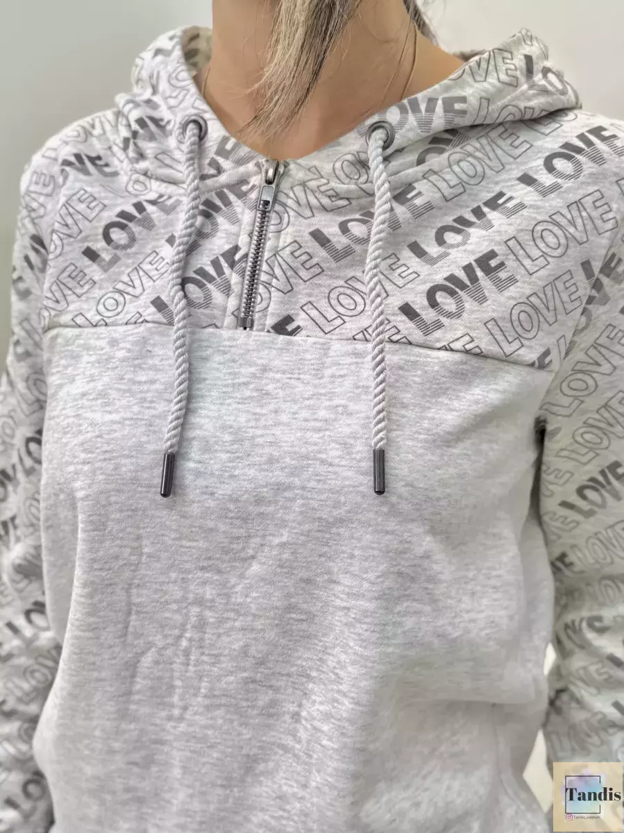 هودی نیم زیپ طوسی روشن