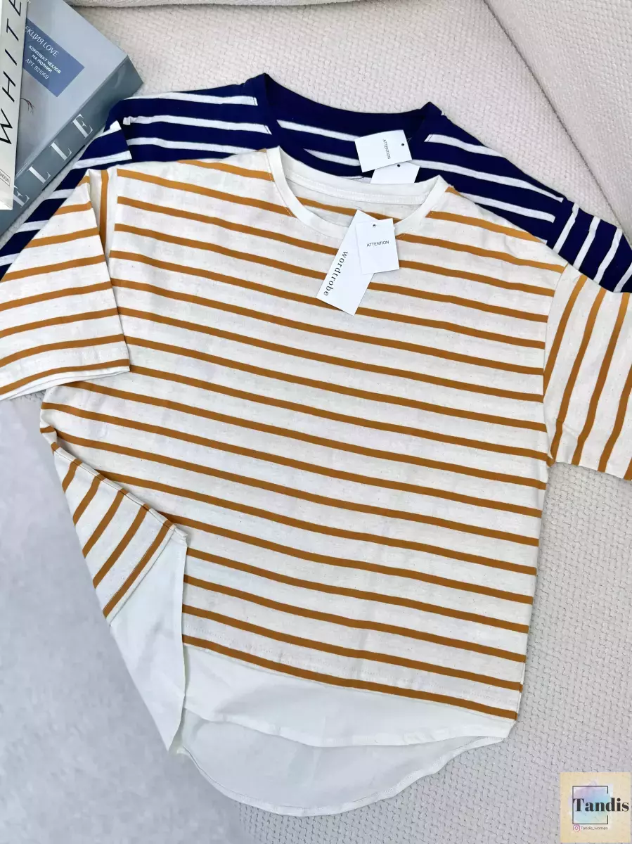 تیشرت باکسی پایین شومیزی راه راه