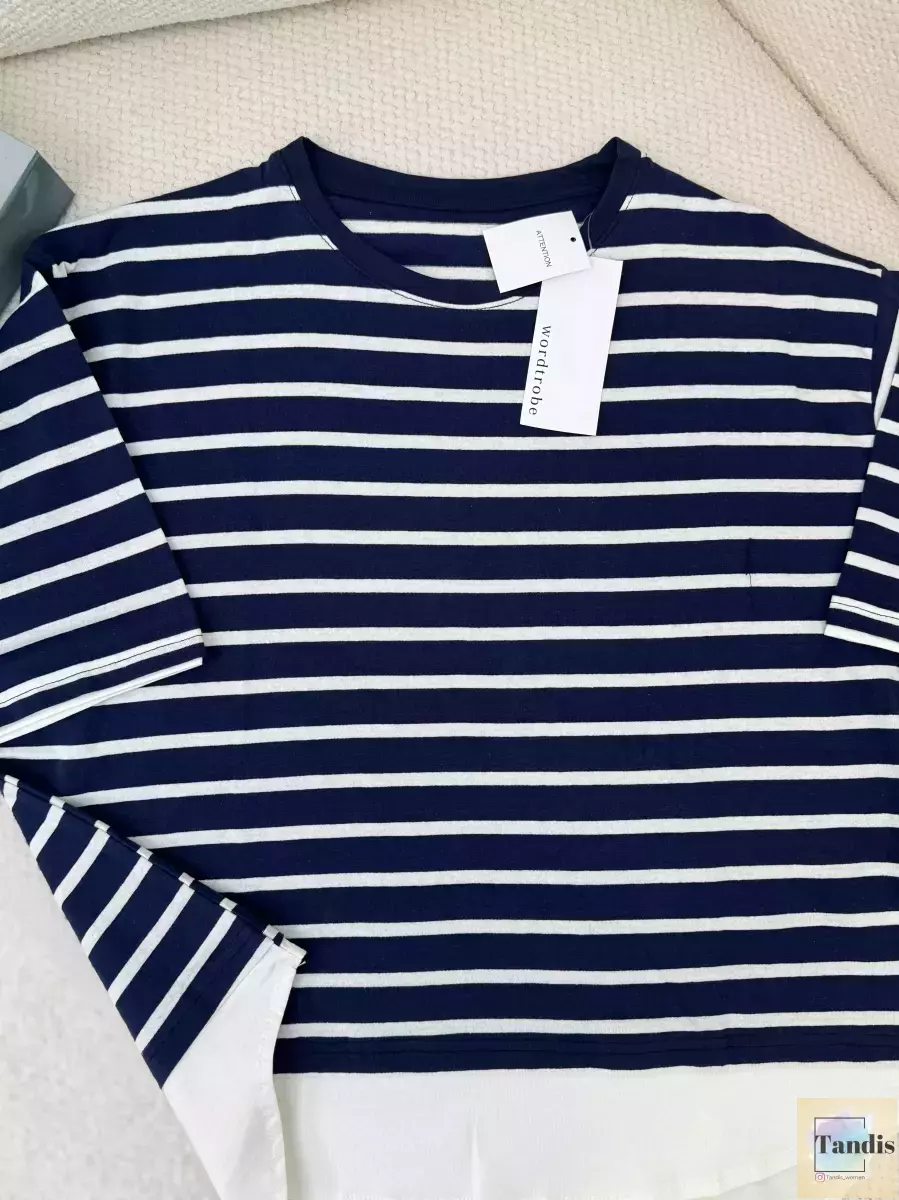 تیشرت باکسی پایین شومیزی راه راه