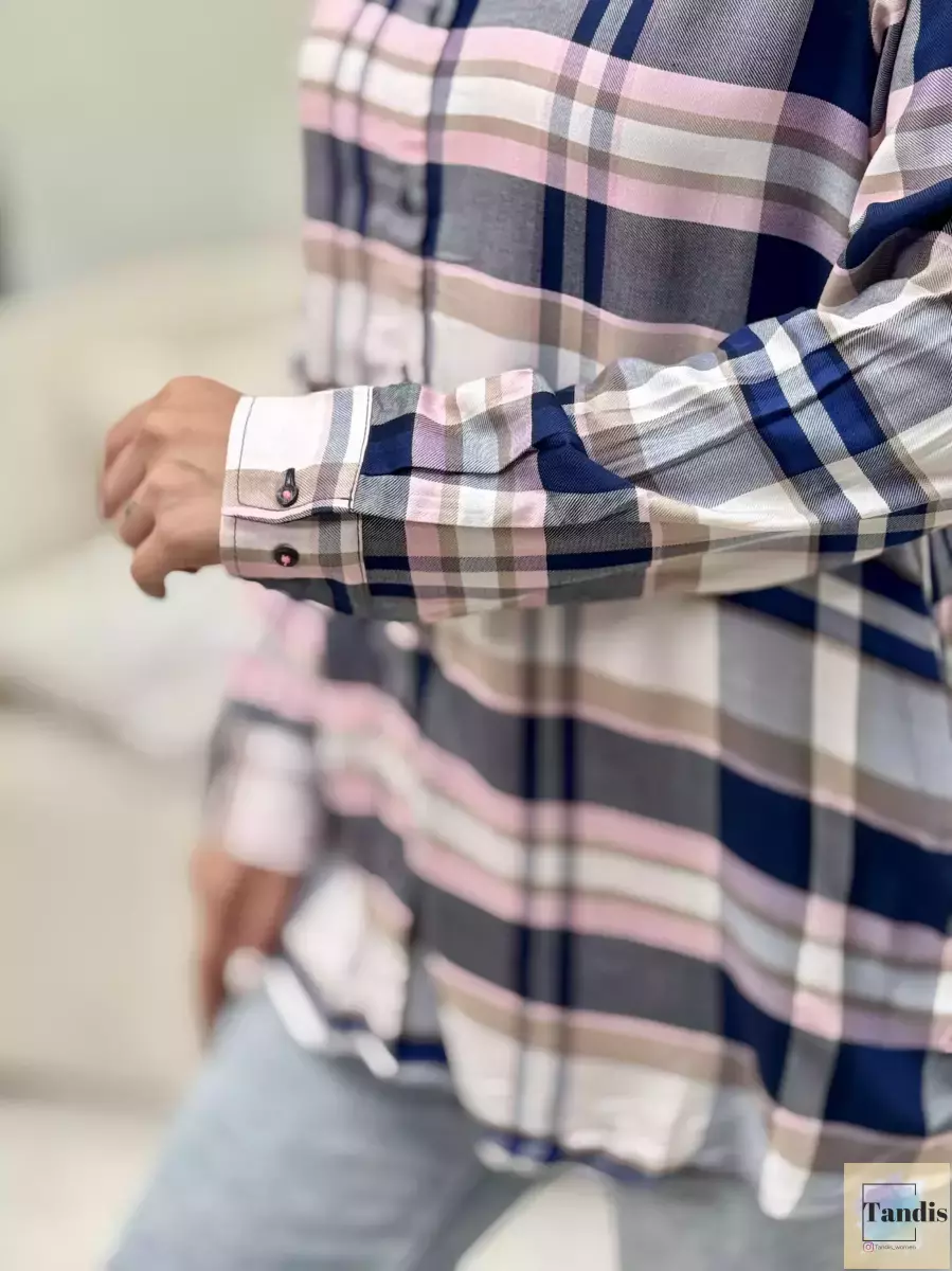 شومیز چهارخانه سرمه ای صورتی