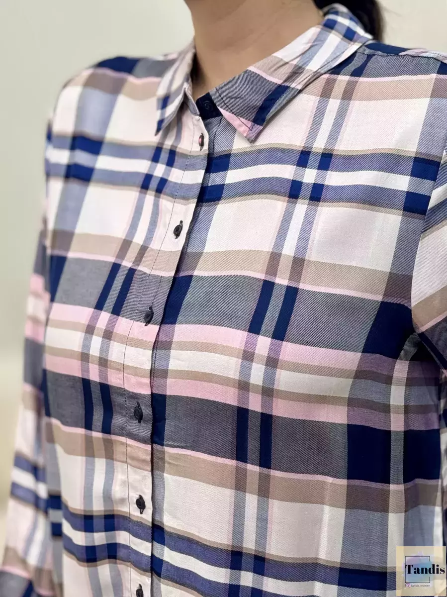 شومیز چهارخانه سرمه ای صورتی