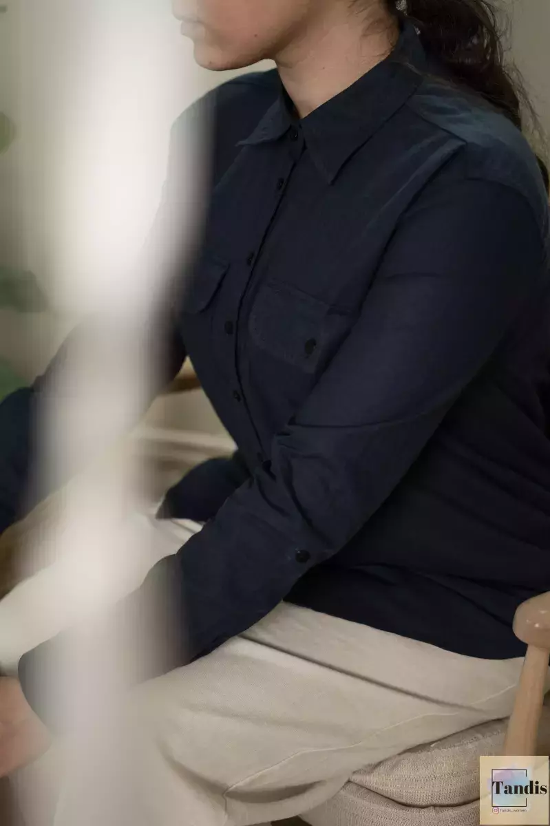 شومیز لینن دوجیب سیسیل(سرمه ای-مشکی)