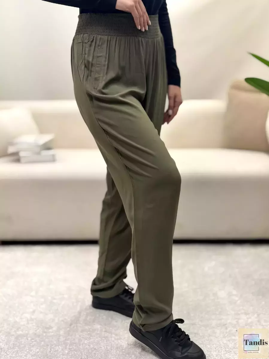 شلوار نخی کمر کشی ساده