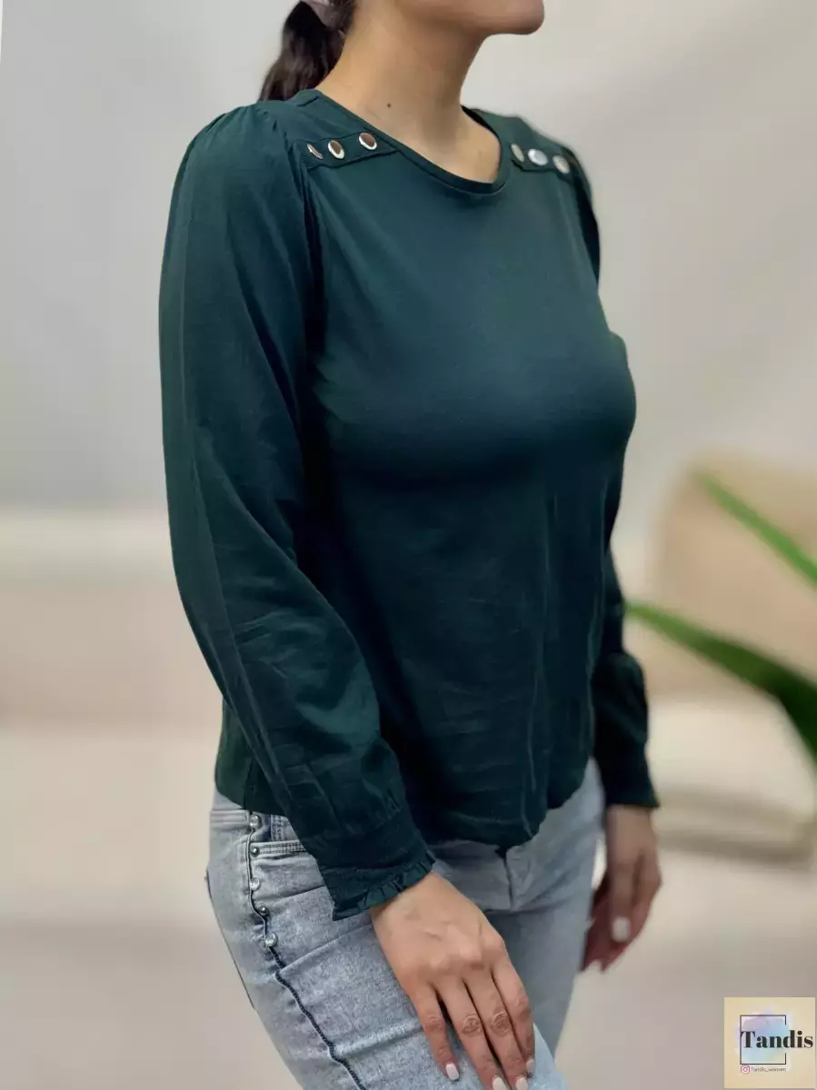 تیشرت آستین بلند سرشانه دکمه