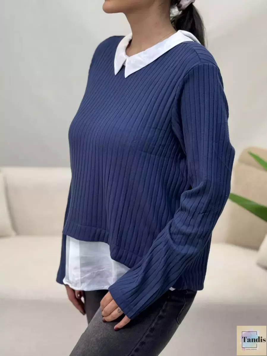 بافت یقه شومیزی سرمه ای