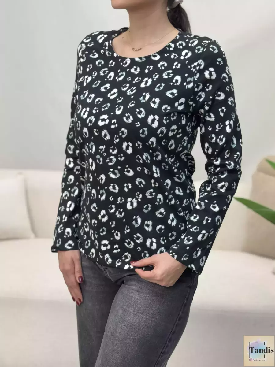 بلوز آستین بلند مشکی پلنگی