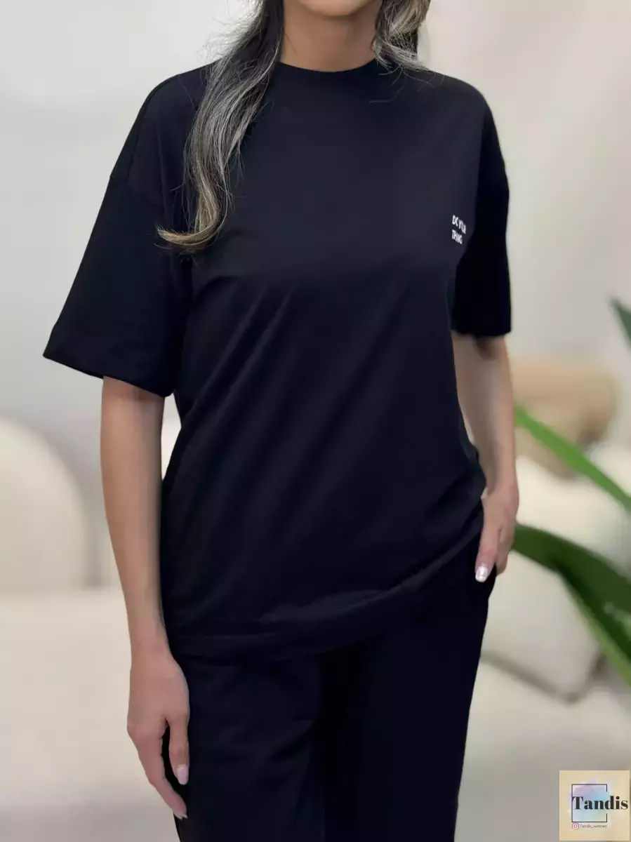 ست تیشرت و شلوار اسلش مشکی