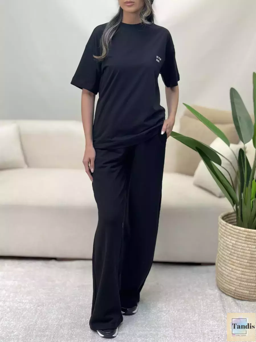 ست تیشرت و شلوار اسلش مشکی