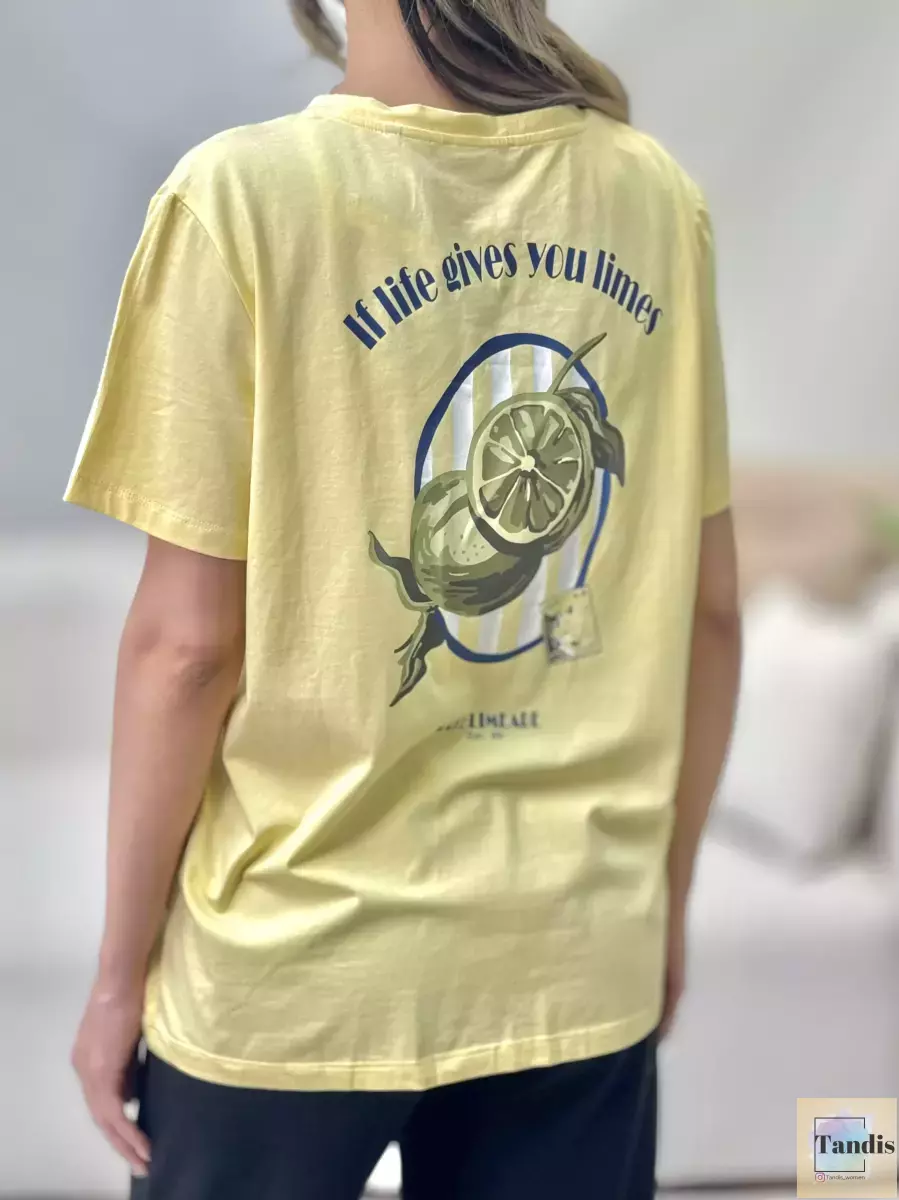 تیشرت چاپ دار نگین دار طرح لیمو و گیلاس zero