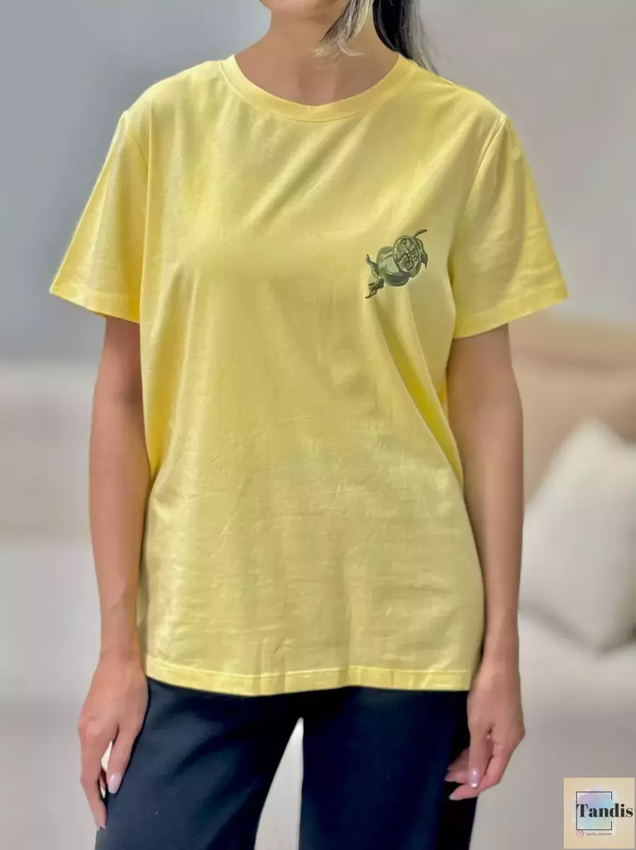 تیشرت چاپ دار نگین دار طرح لیمو و گیلاس zero