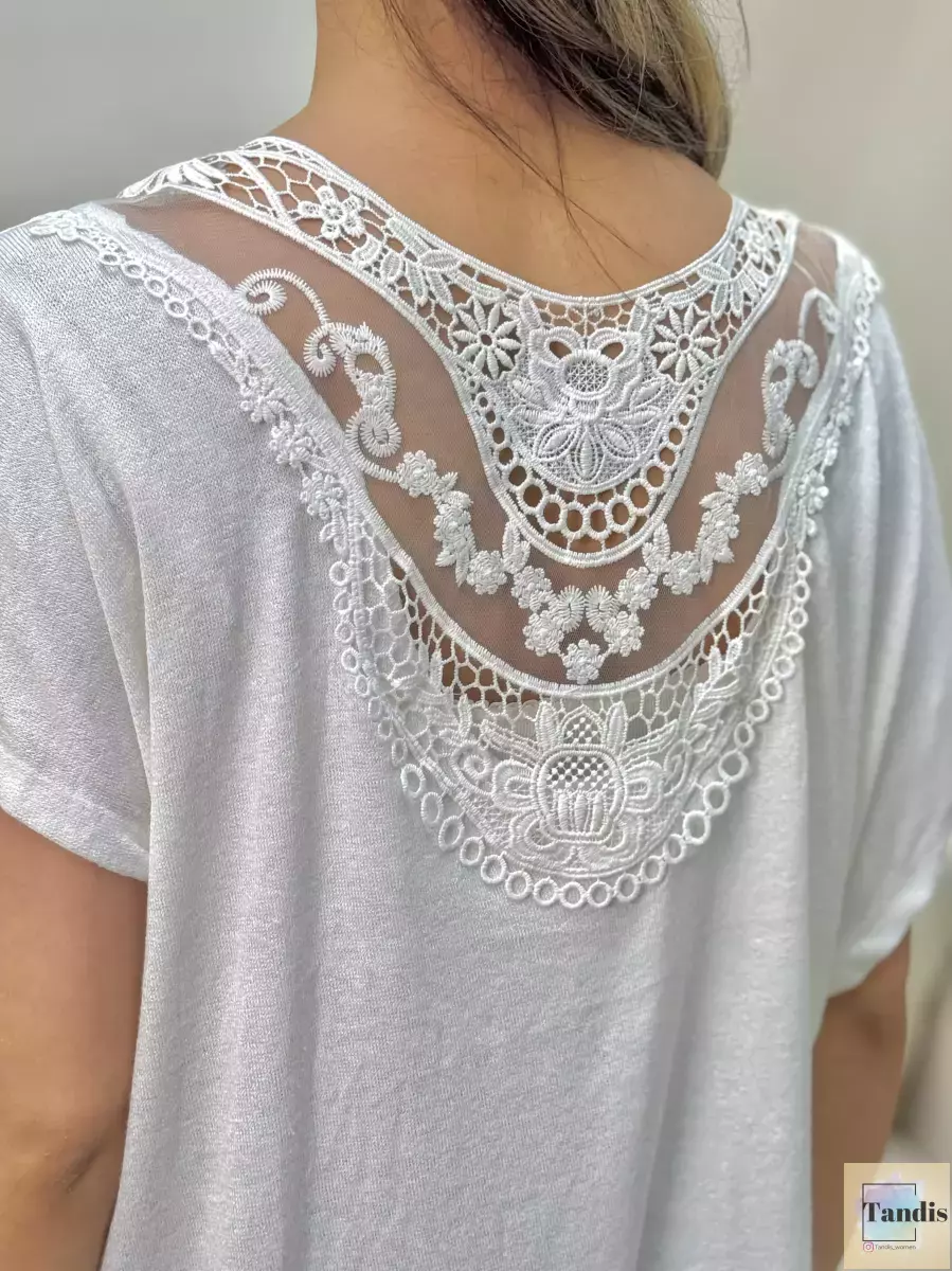 تیشرت پشت گیپور سرمه ای و سفید