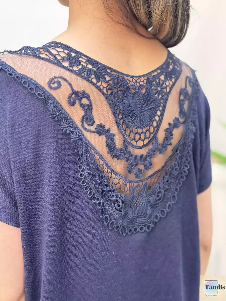 تیشرت پشت گیپور سرمه ای و سفید