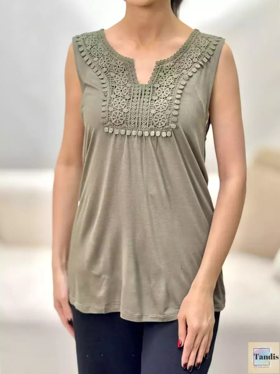 تاپ گیپور دار سبز و سفید