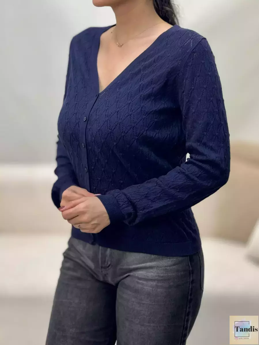 ژاکت بافت سرمه ای و سفید