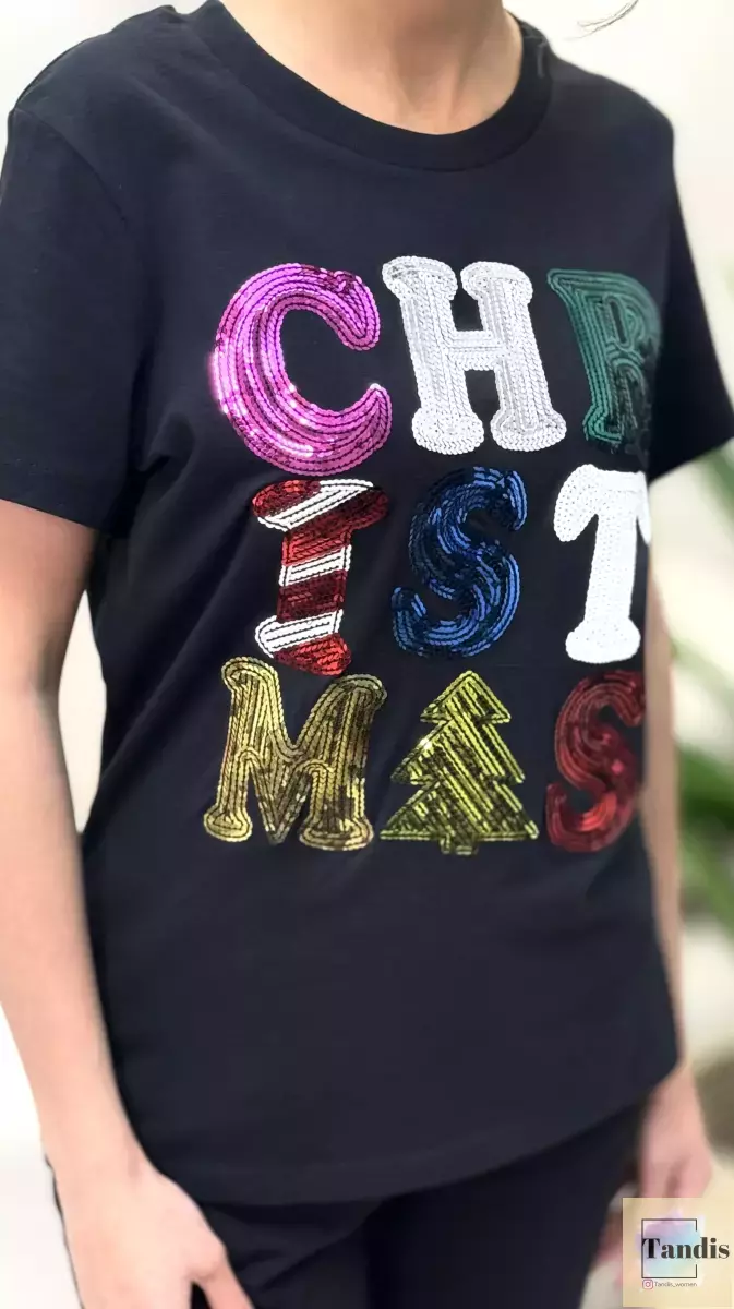 تیشرت پولک دوزی طرح کریسمس