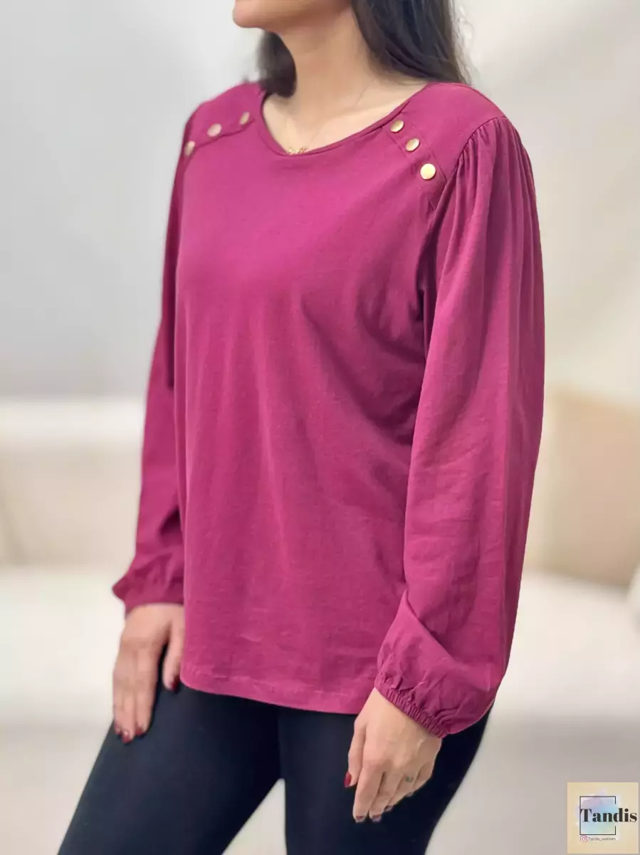 تیشرت آستین بلند سرشانه دکمه