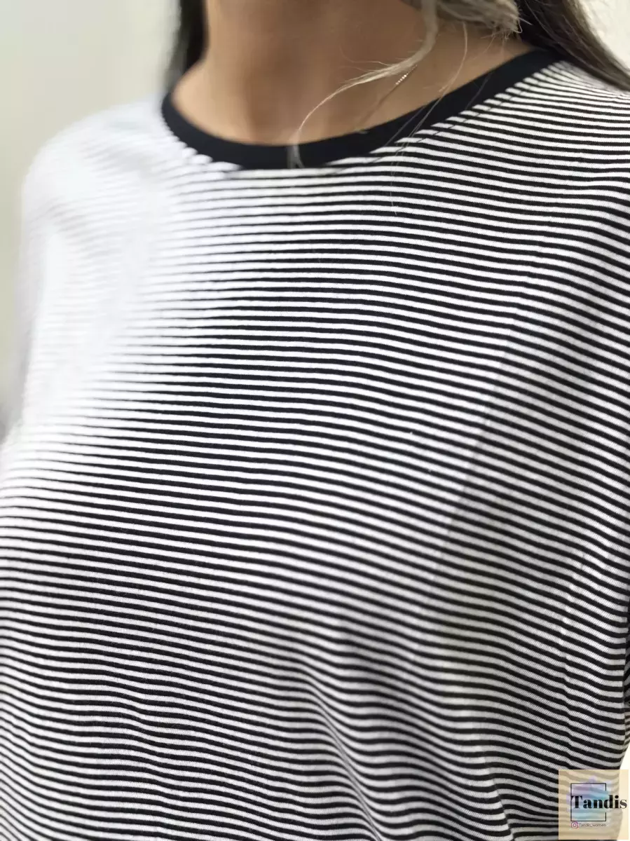 تیشرت آستین سرخود راه راه مشکیcotton