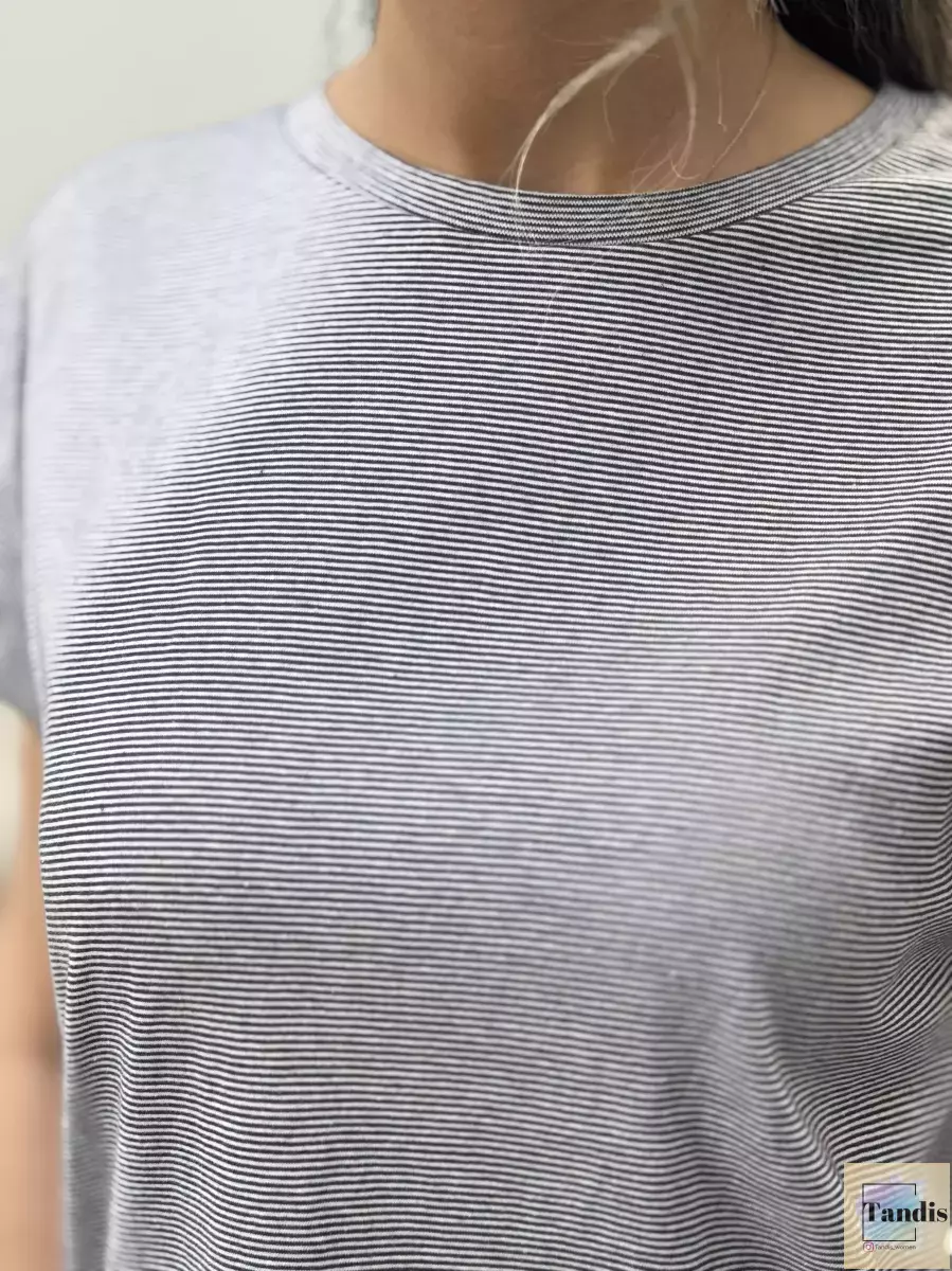 تیشرت آستین سرخود راه راه ریز