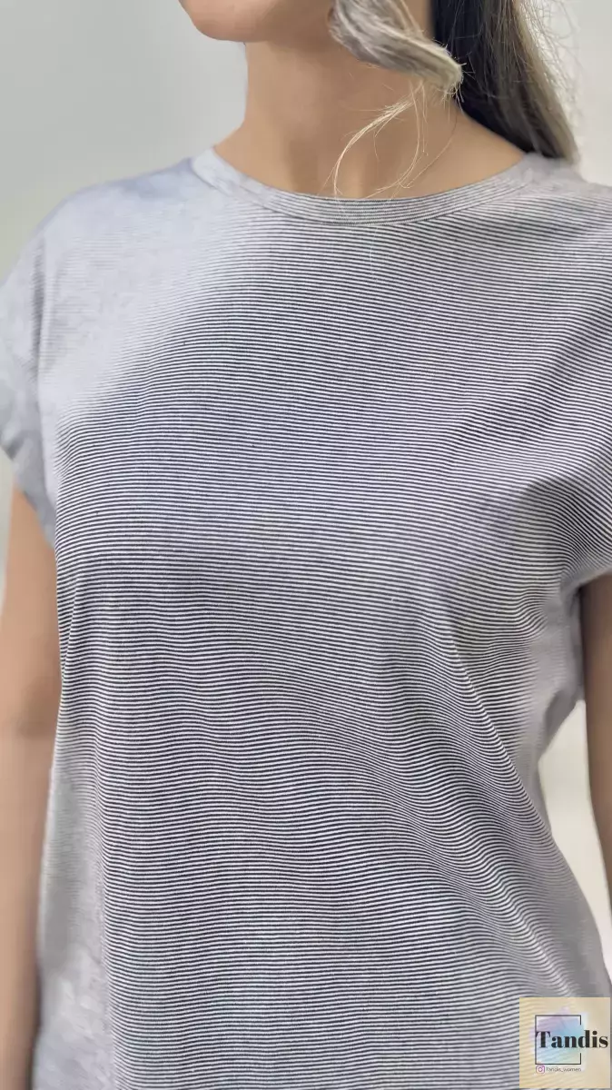 تیشرت آستین سرخود راه راه ریز