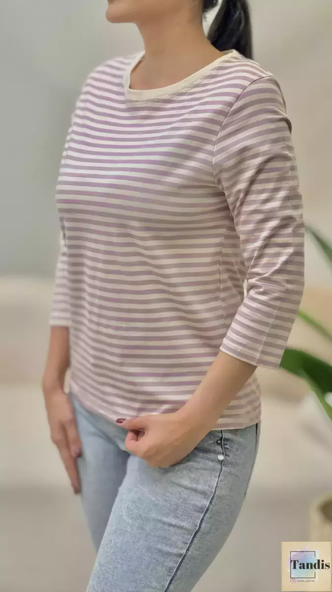 تیشرت آستین سه ربع راه راه powerful