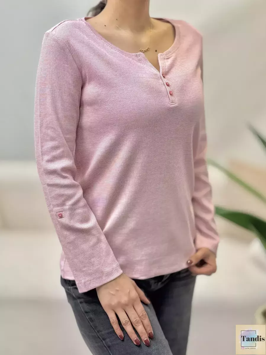 بلوز آستین بلند راه راه سه دکمه TOM TAILOR