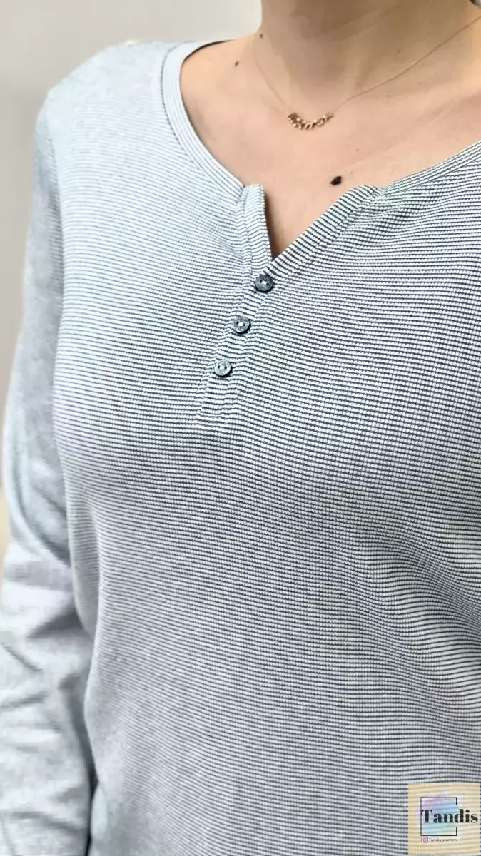 بلوز آستین بلند راه راه سه دکمه TOM TAILOR