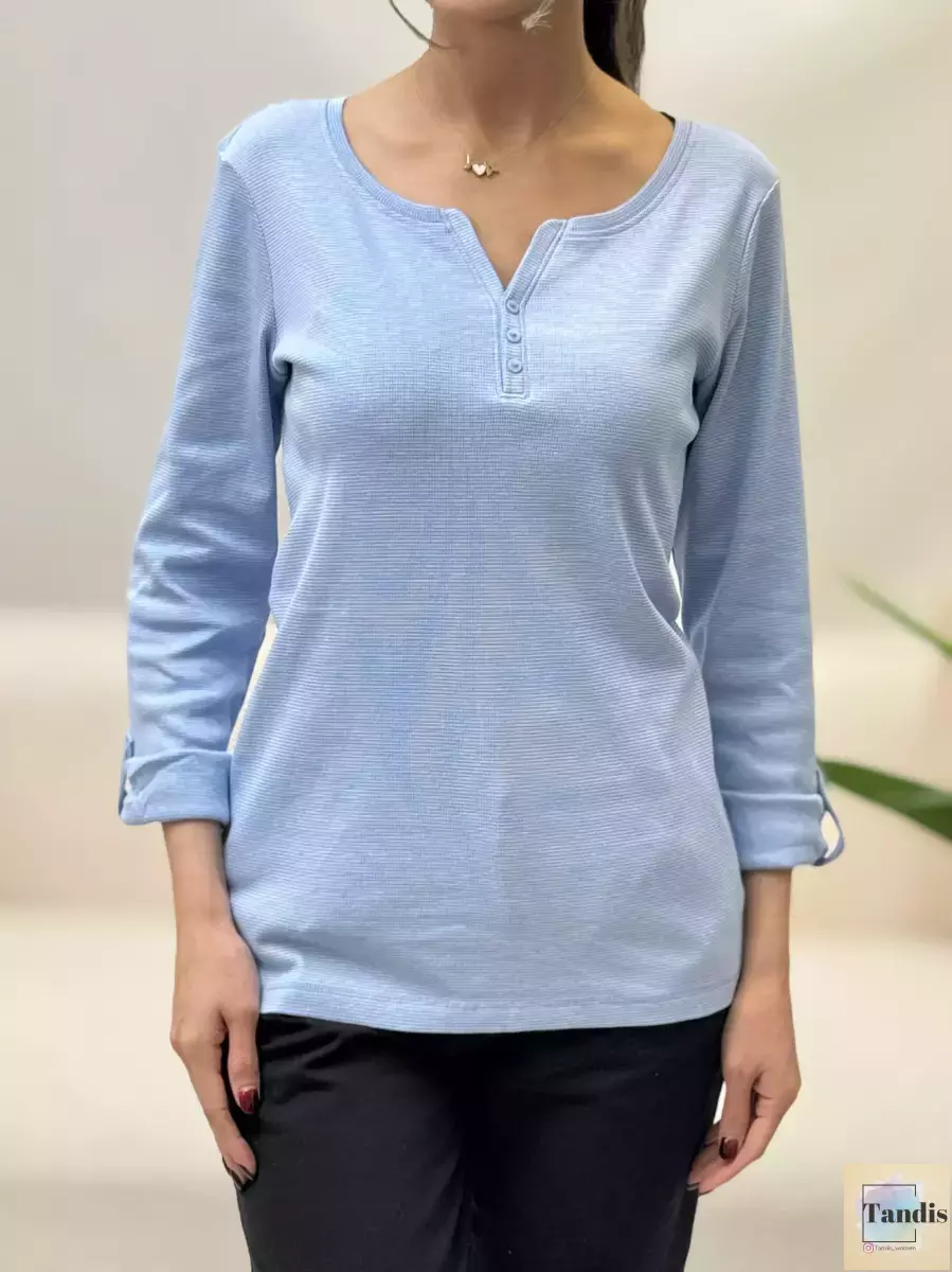بلوز آستین بلند راه راه سه دکمه TOM TAILOR