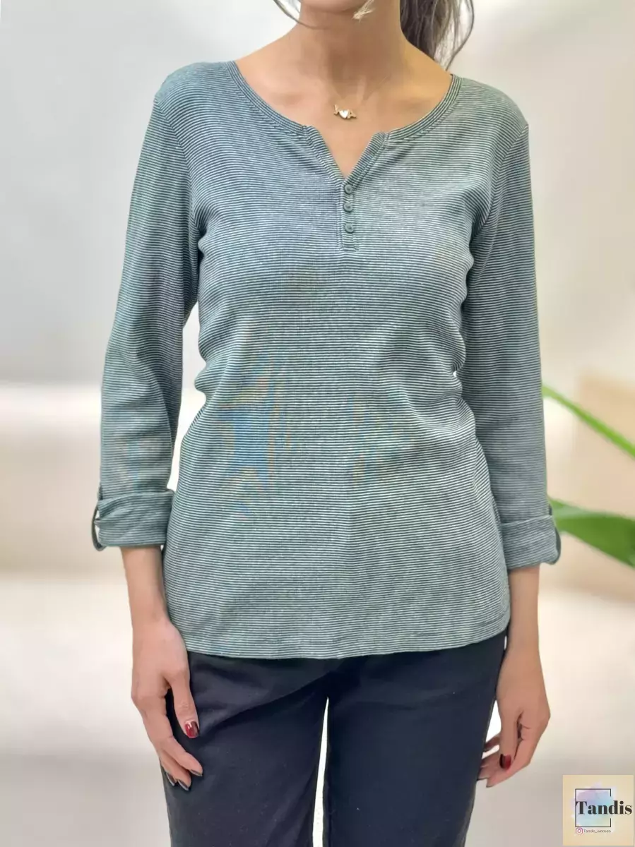 بلوز آستین بلند راه راه سه دکمه TOM TAILOR