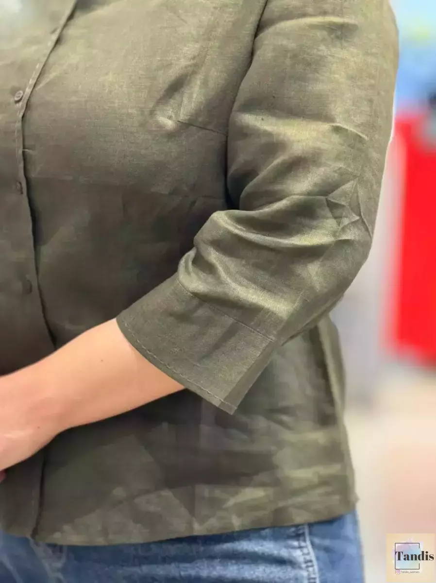 شومیز لینن(سبزتیره/لیمویی)