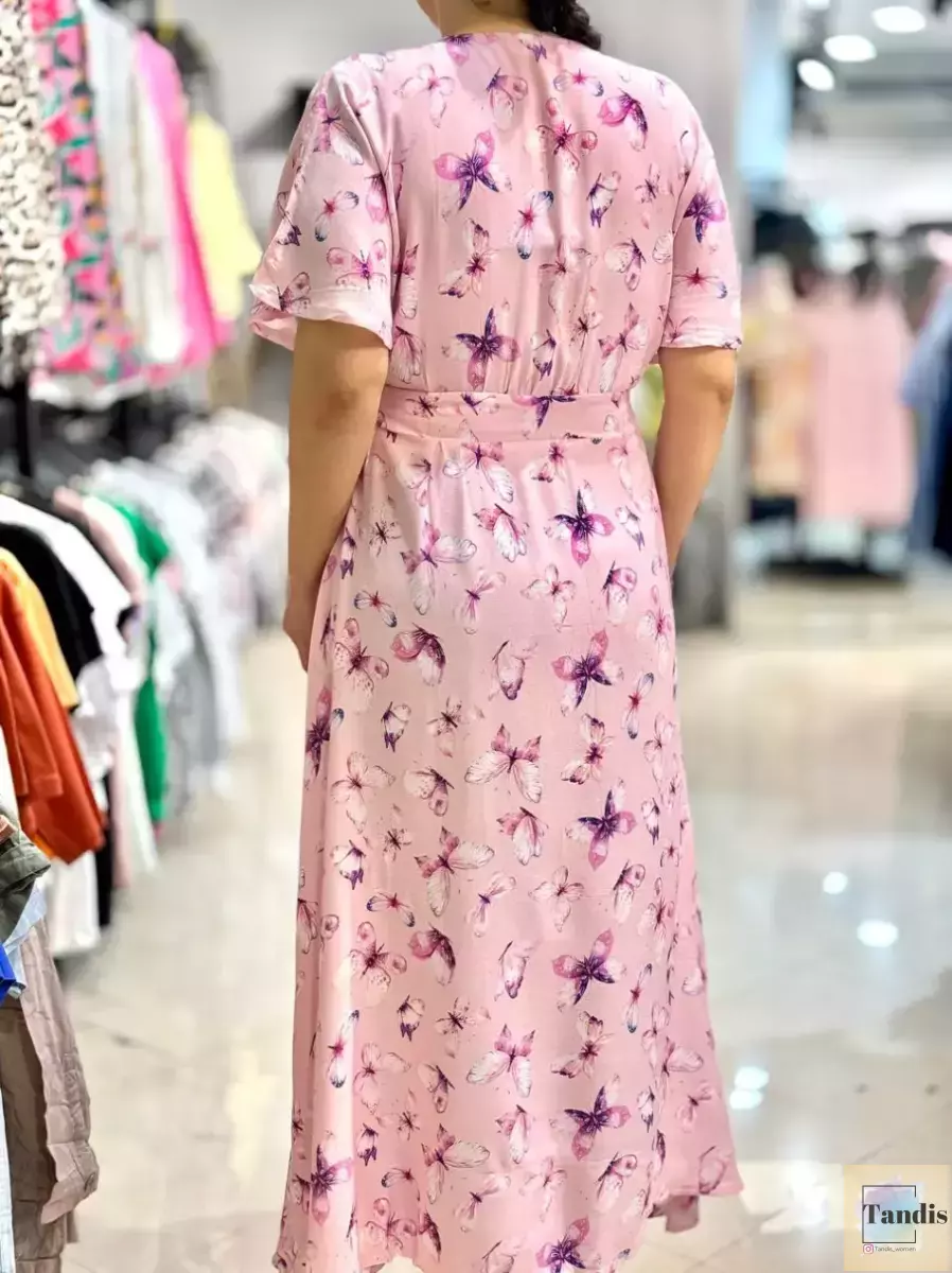 پیراهن بلند پروانه صورتی