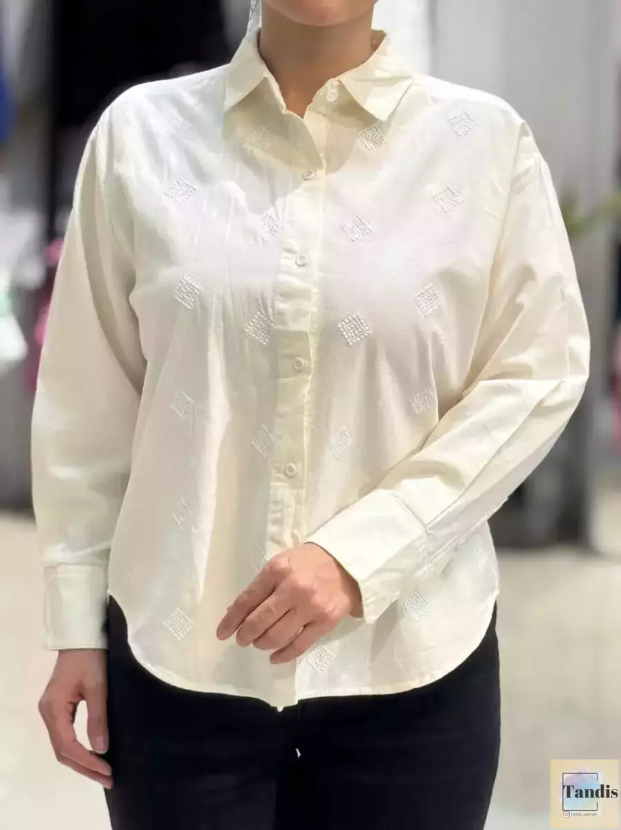 شومیز لینن گلدوزی لوزی(نباتی/سفید)