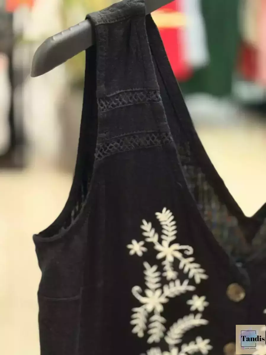 پیراهن مشکی چین دار گلدوزی شده