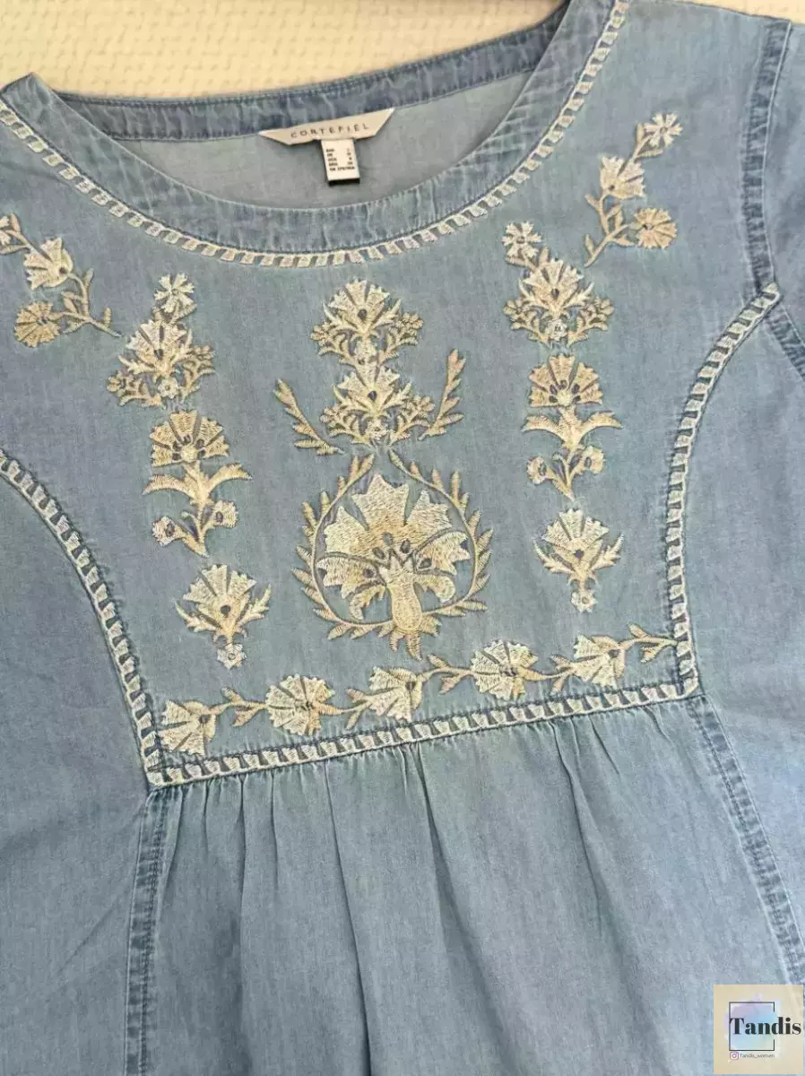 پیراهن جین گلدوزی (آبی کمرنگ)