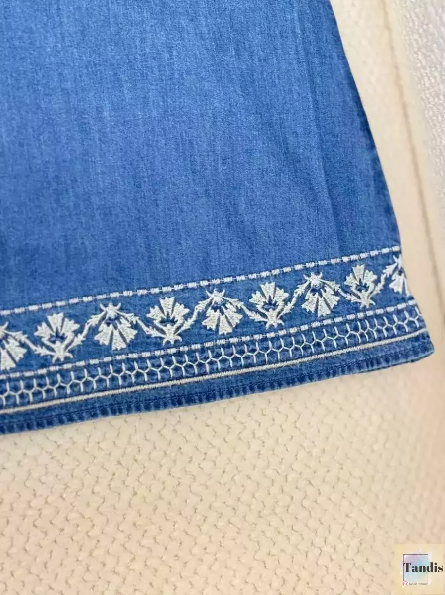 پیراهن جین گلدوزی (آستین حلقه ای)