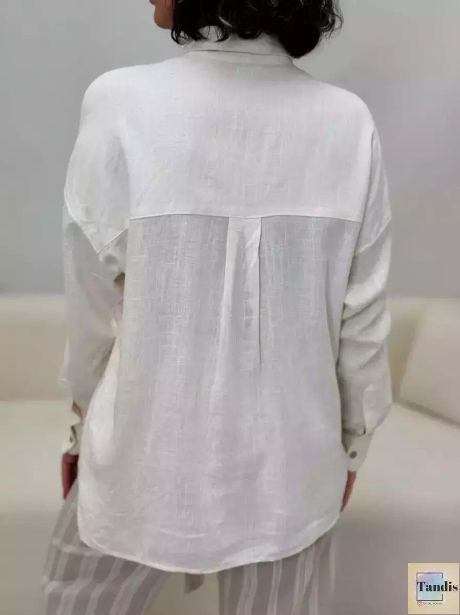 شومیز لینن نباتی تک جیب